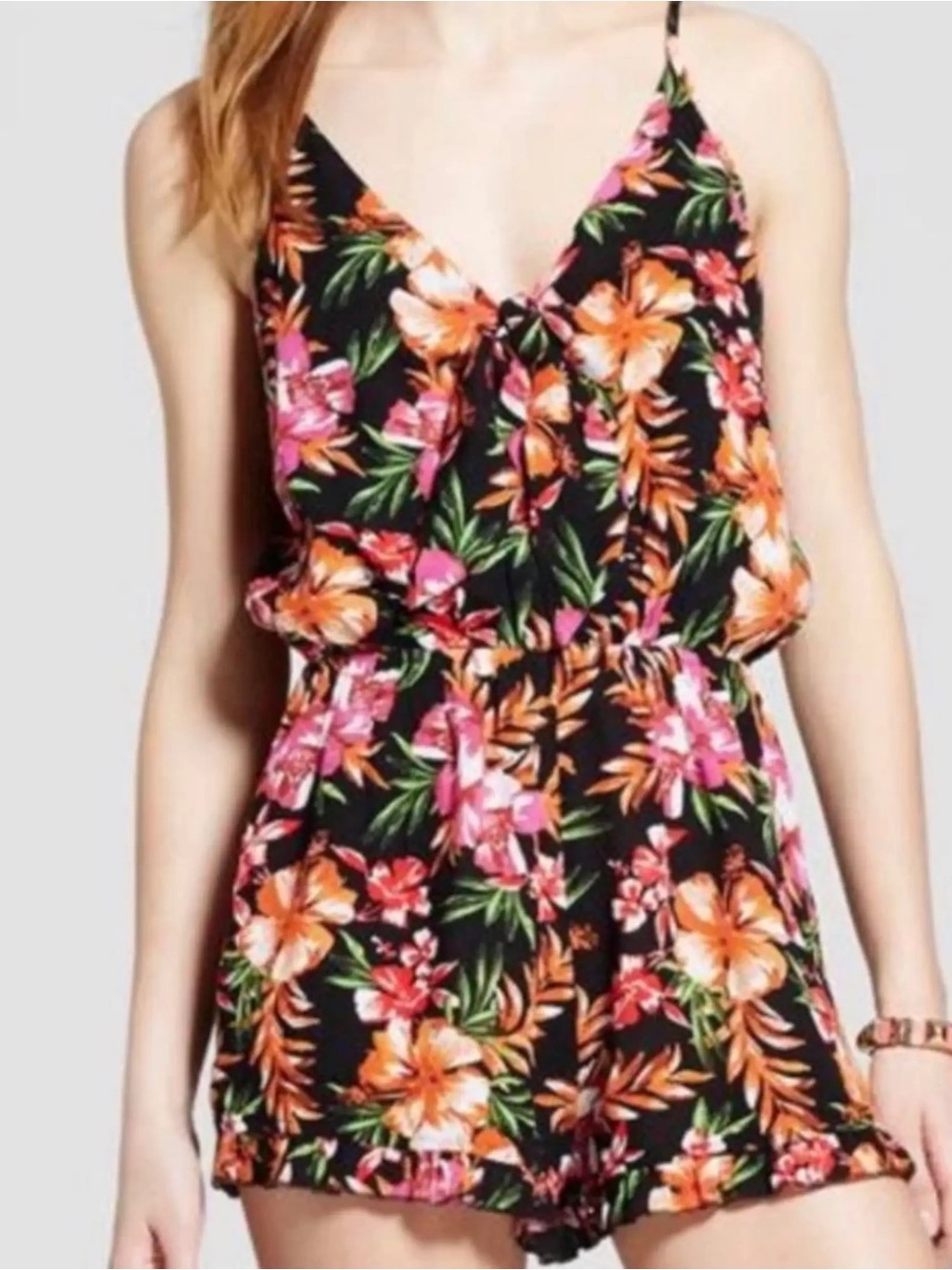 Black Floral Girls' One-Piece Romper - Pink & Orange Bouquet